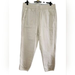ZARA Cotton Linen Crop Pants Drawstring Elastic Waist w/ Pockets Size XL